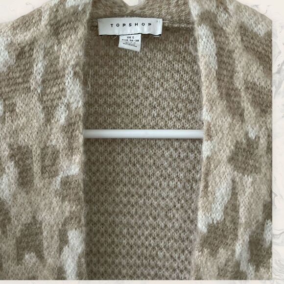 NWT TOPSHOP Leopard Print Longline Open Front Cardigan -Size Small - Cream/Tan - Picture 3 of 8